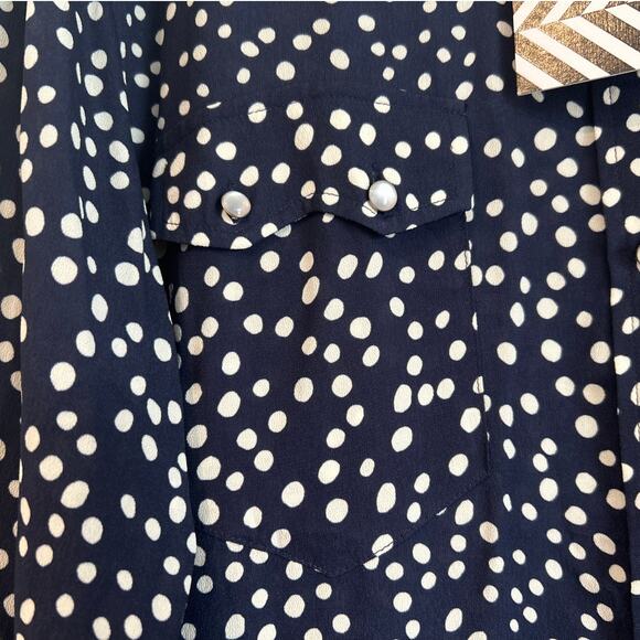 NWT Free People x Sandrine Rose Polka Dot Button Down Shirt Navy/White, Womens L - Picture 2 of 8